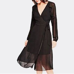 Rachel Roy NWT  Ruffle Midi Wrap Dress Black Chiffon Plus Size